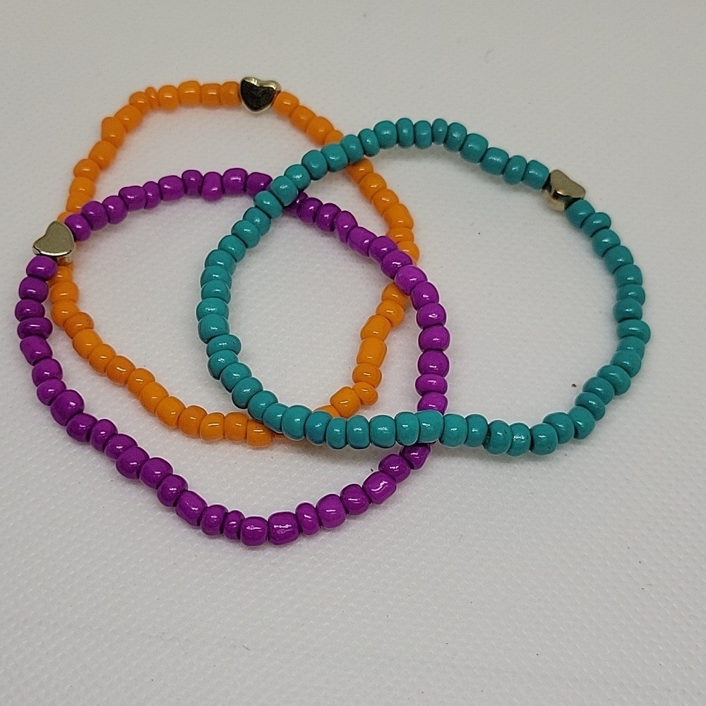 Trio Beaded Teal Purple Orange 7" Bracelets